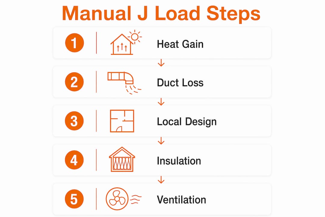Infographic showing Manual J load calculation steps