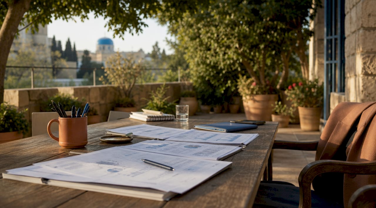 Trustee reviewing family asset papers at home