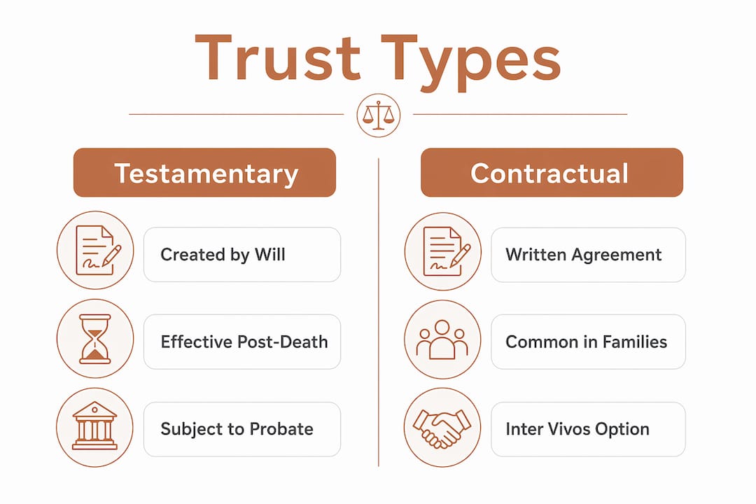 Infographic comparing testamentary and contractual trusts
