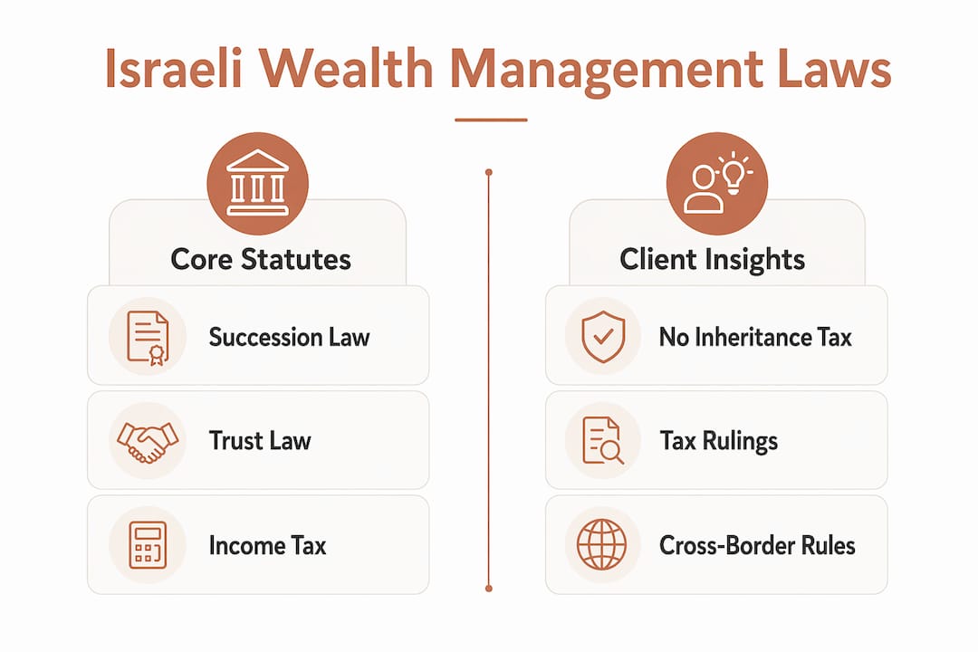 The Role of Israeli Wealth Management Law for International Investors 2 Infographic summarizing key Israeli wealth management statutes