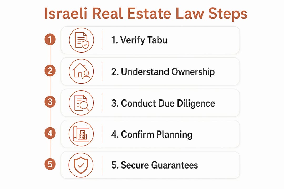 Infographic outlining Israeli real estate law steps
