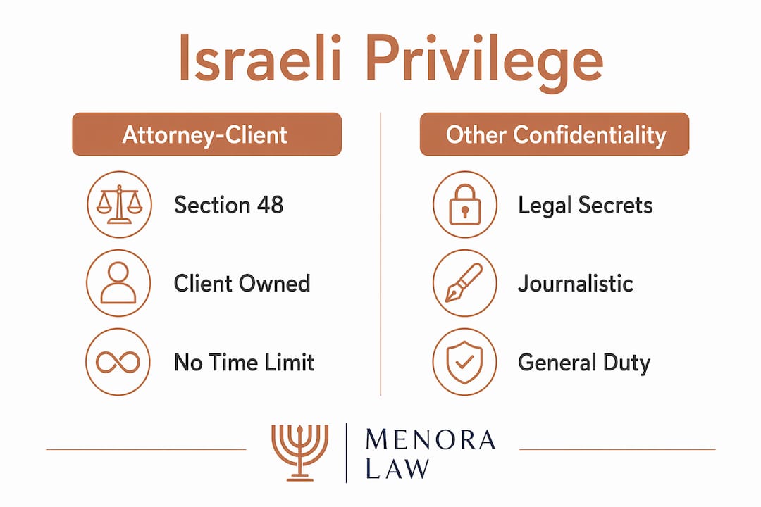 Israeli Attorney-Client Privilege Explained for Clients 2 Infographic comparing Israeli legal privilege and confidentiality protections