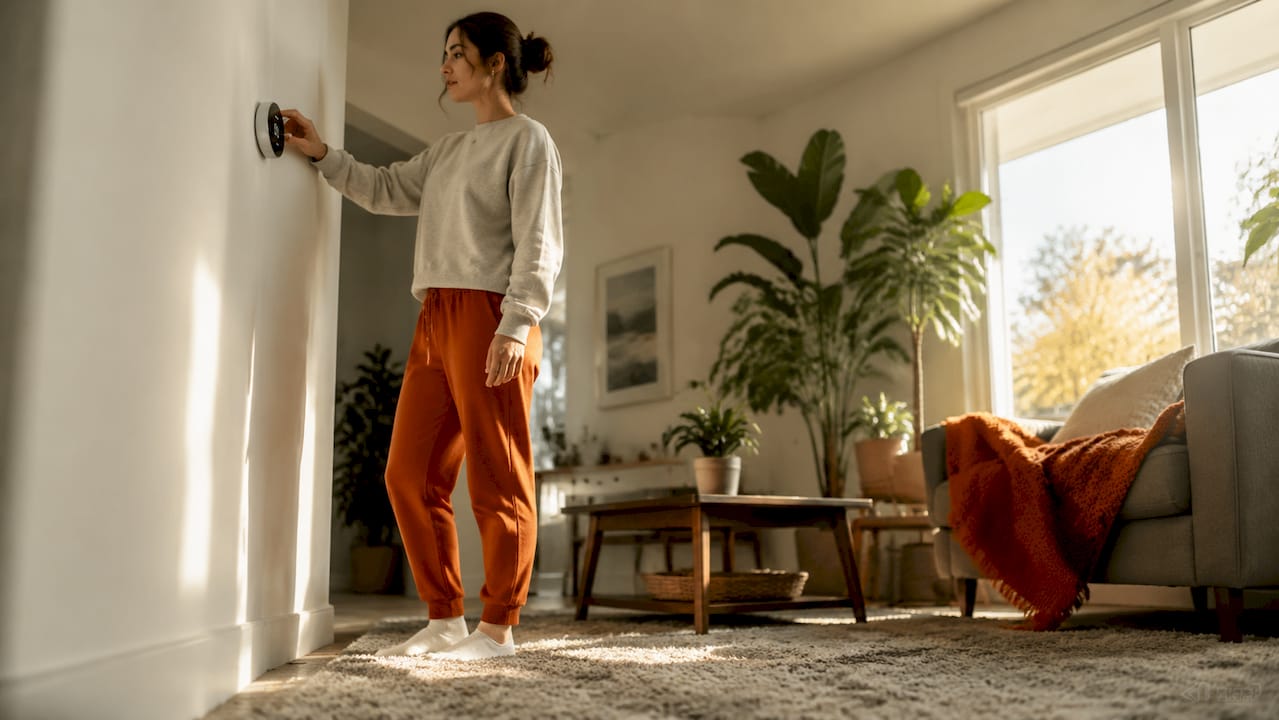 Homeowner adjusting smart thermostat settings
