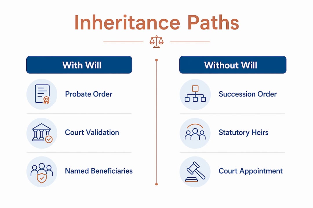 Infographic comparing inheritance with and without a will