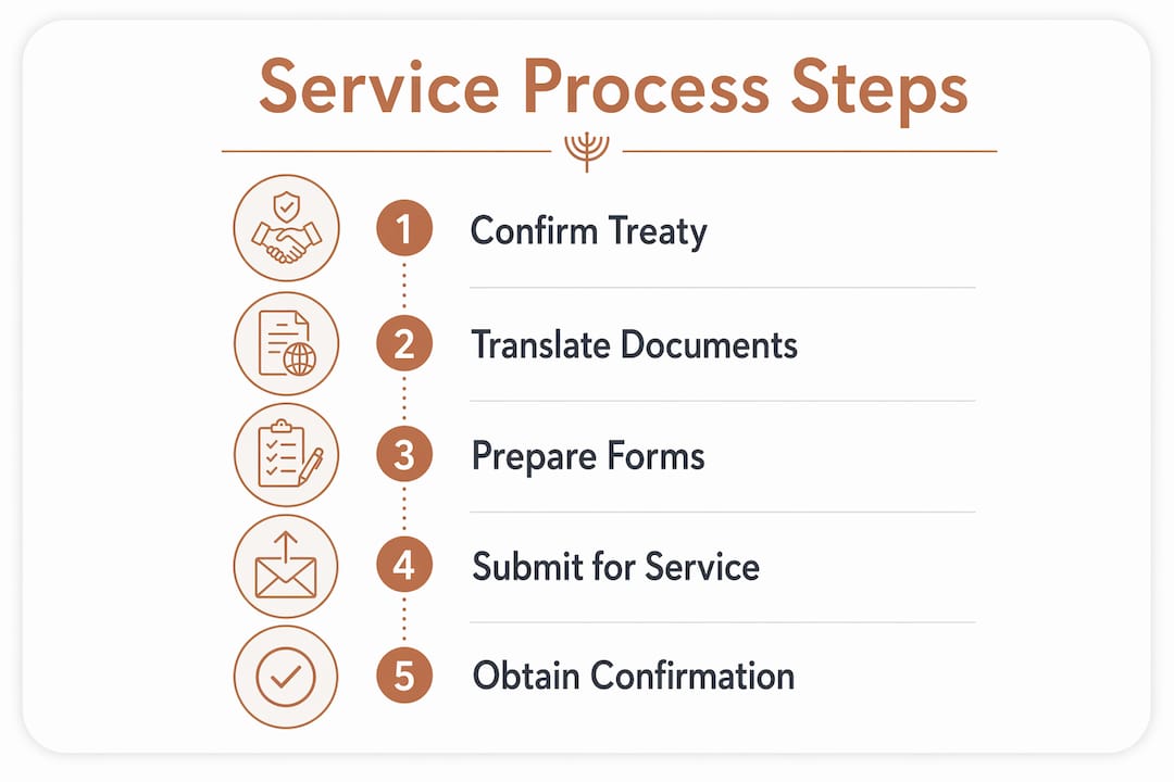 Serving Legal Documents in Israel Internationally: 2026 Guide 2 Infographic showing steps to serve legal documents internationally