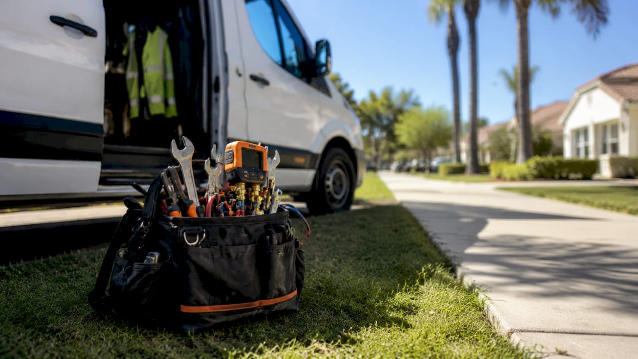 HVAC tools packed in van for transit