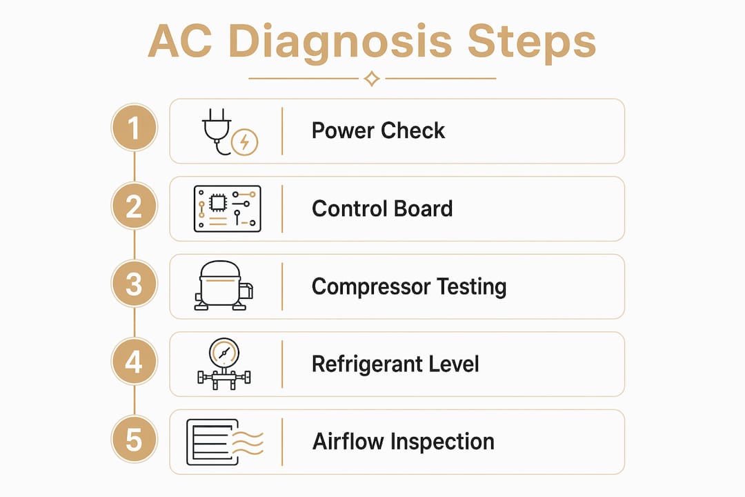 Infographic illustrating AC diagnosis steps process