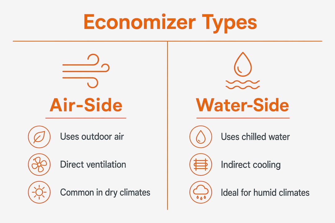Infographic comparing air-side and water-side economizers