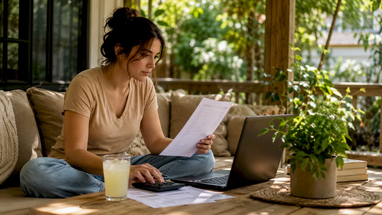 Homeowner calculating HVAC repair costs at kitchen table