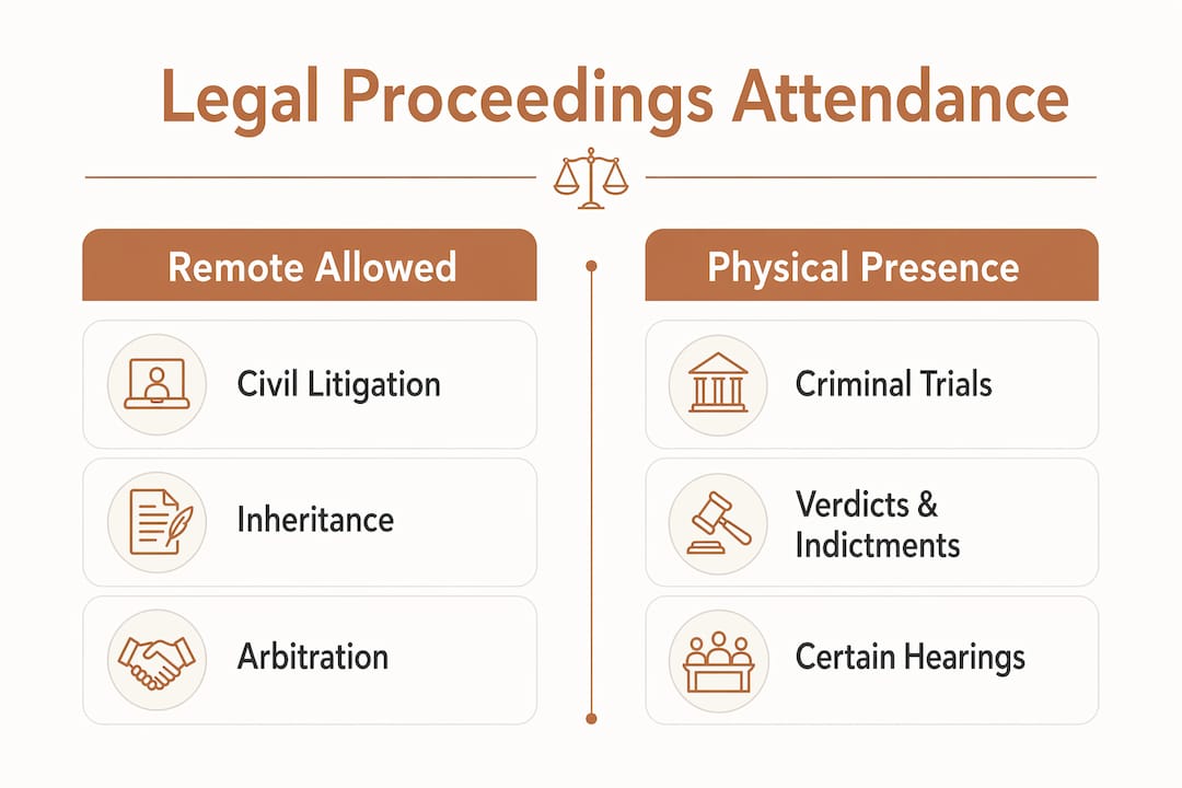 Infographic comparing remote and in-person attendance in Israeli legal proceedings