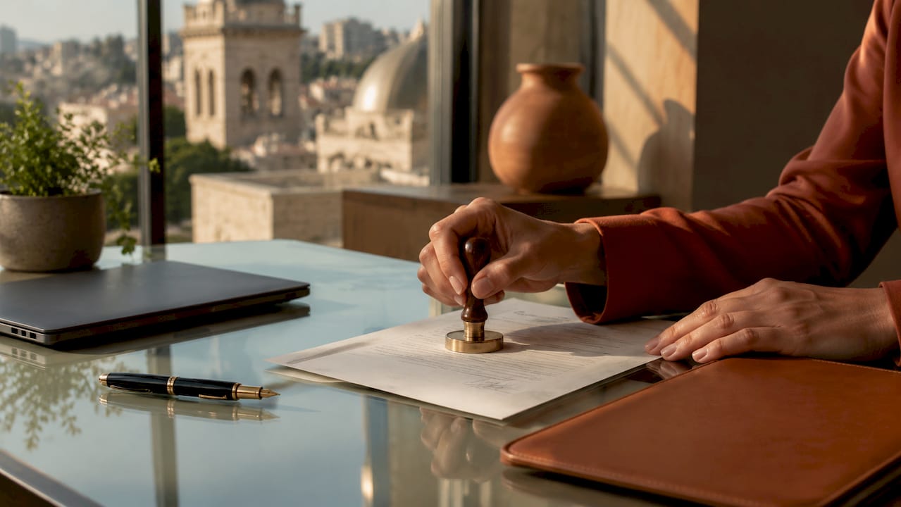 Israeli Power of Attorney Explained for Cross-Border Heirs 3 Hands stamping power of attorney in home office