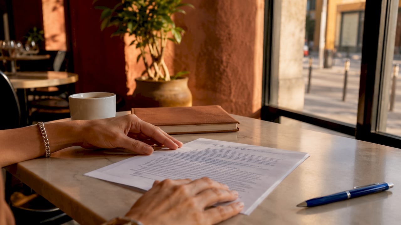 Hands holding power of attorney document on desk
