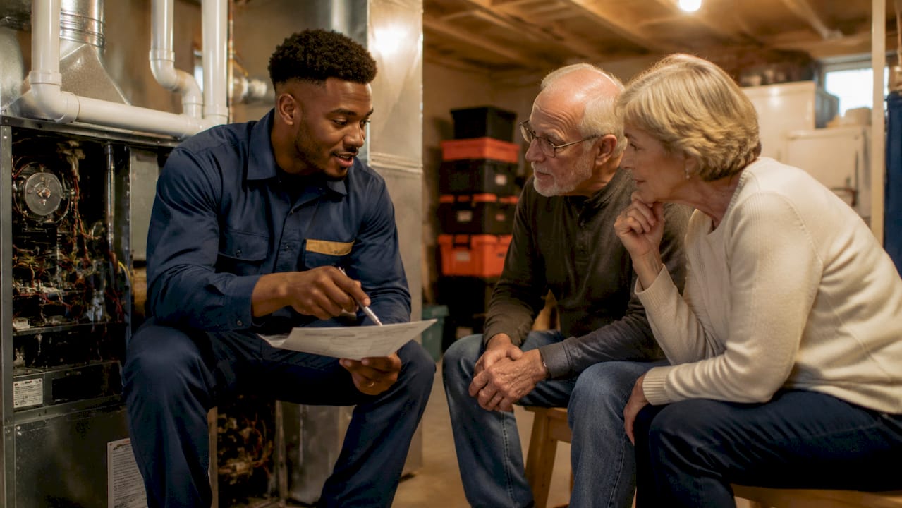 Technician explaining HVAC cost components