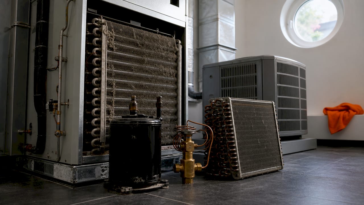 Indoor central AC components close up