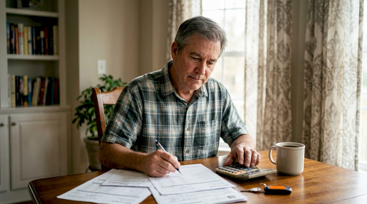 Homeowner reviewing HVAC contract at kitchen table