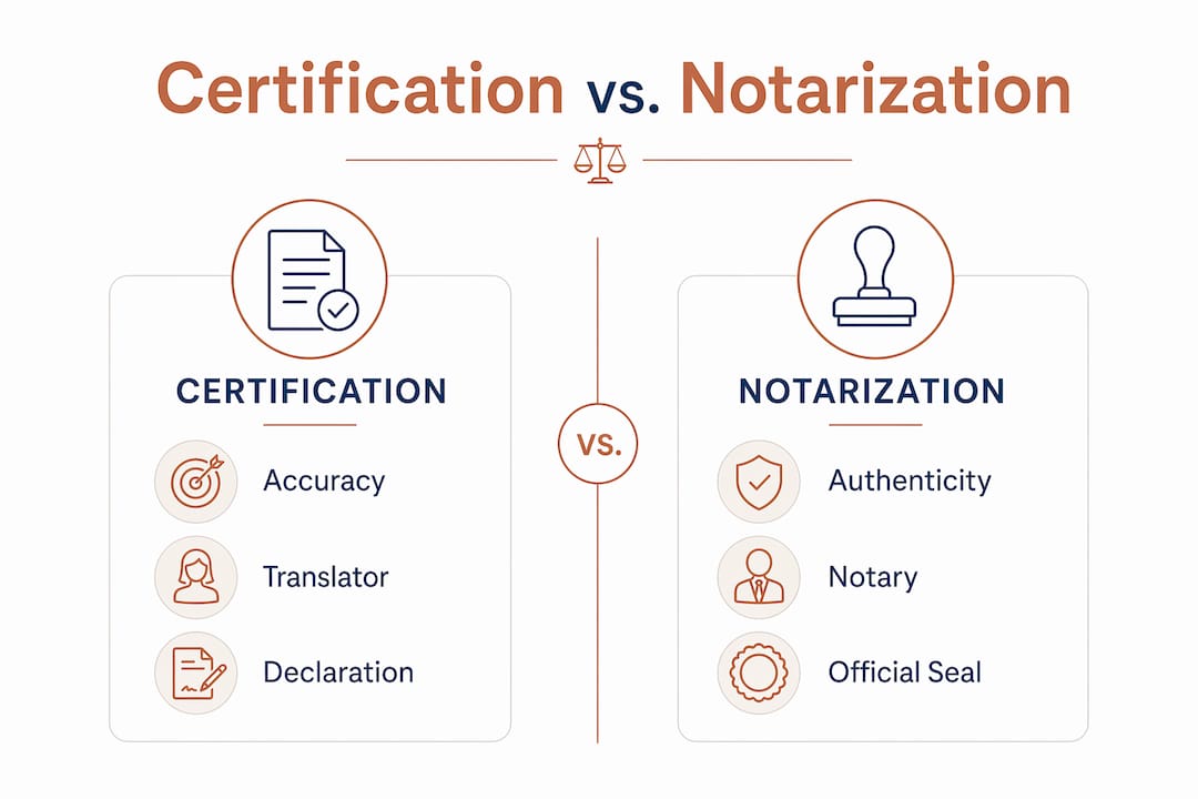 Infographic comparing certification and notarization