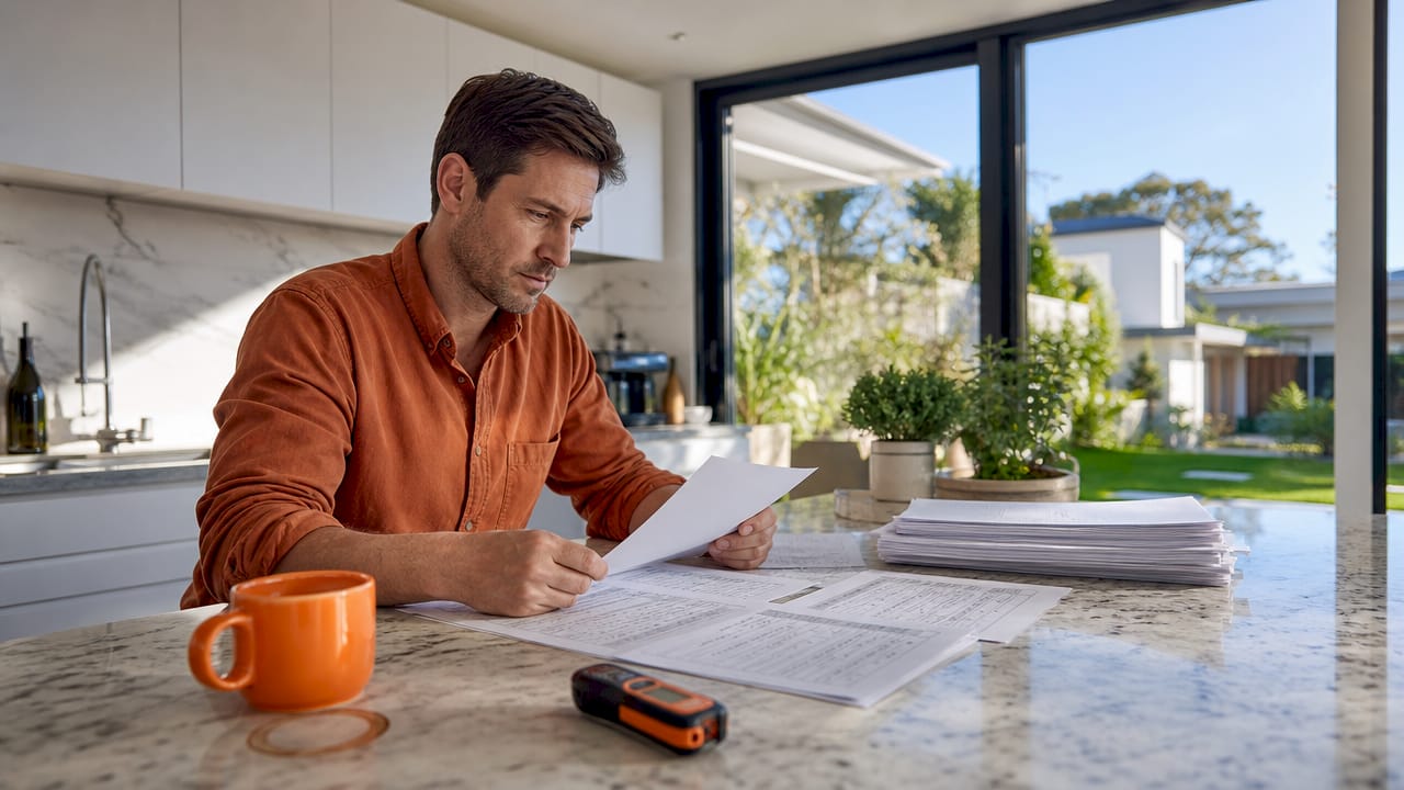 Homeowner reviewing HVAC load calculation documents