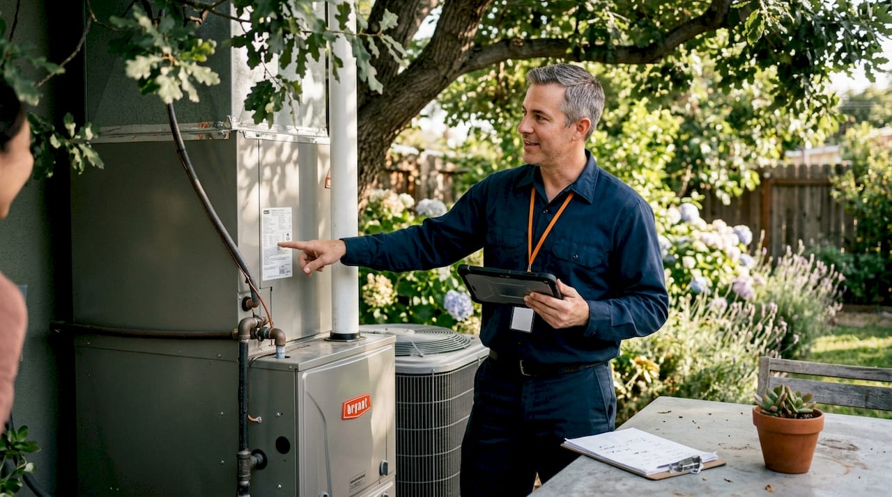HVAC technician explaining Manual J load calculation