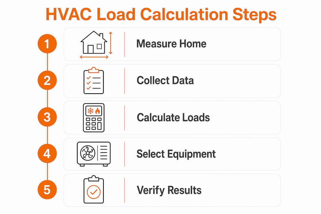 Infographic showing HVAC load calculation process steps