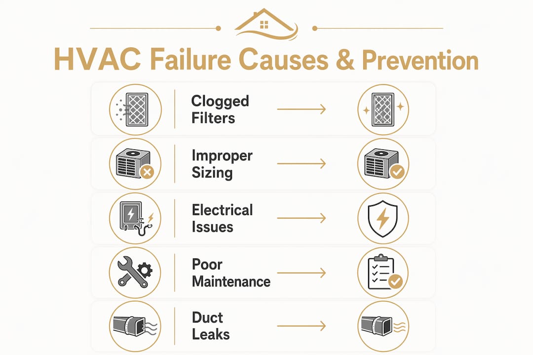 Why HVAC Systems Fail Early: Causes and Prevention why hvac systems fail early why hvac systems fail early 1782205872572 Infographic showing HVAC failure causes and prevention steps Infographic showing HVAC failure causes and prevention steps