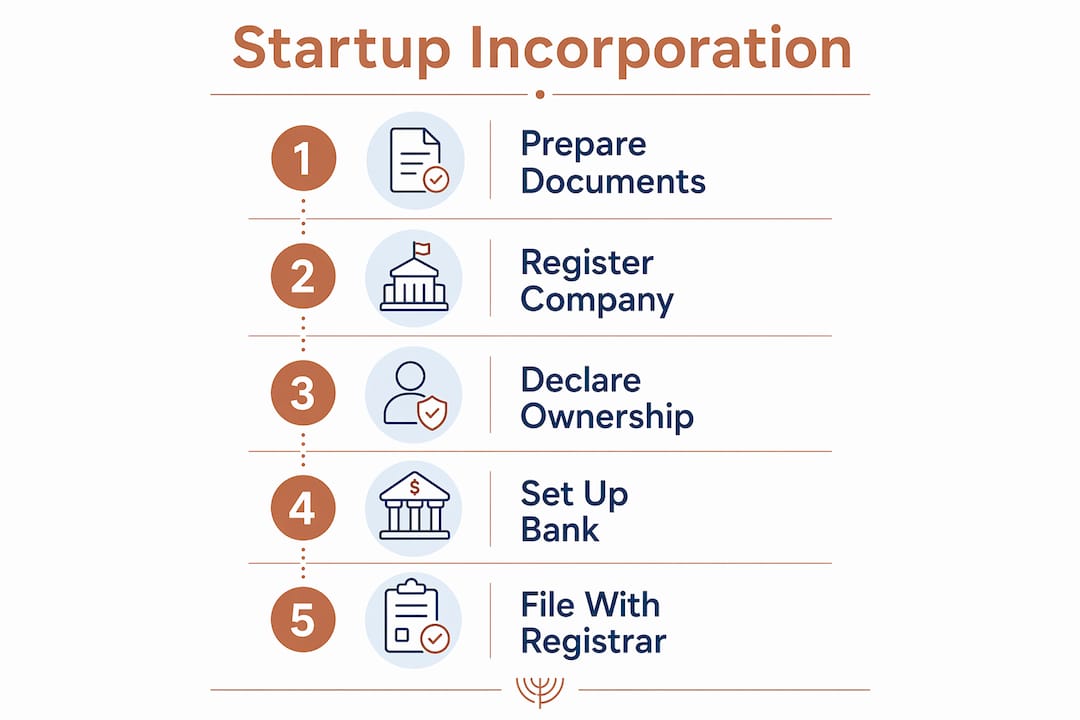 Infographic showing steps for startup incorporation in Israel