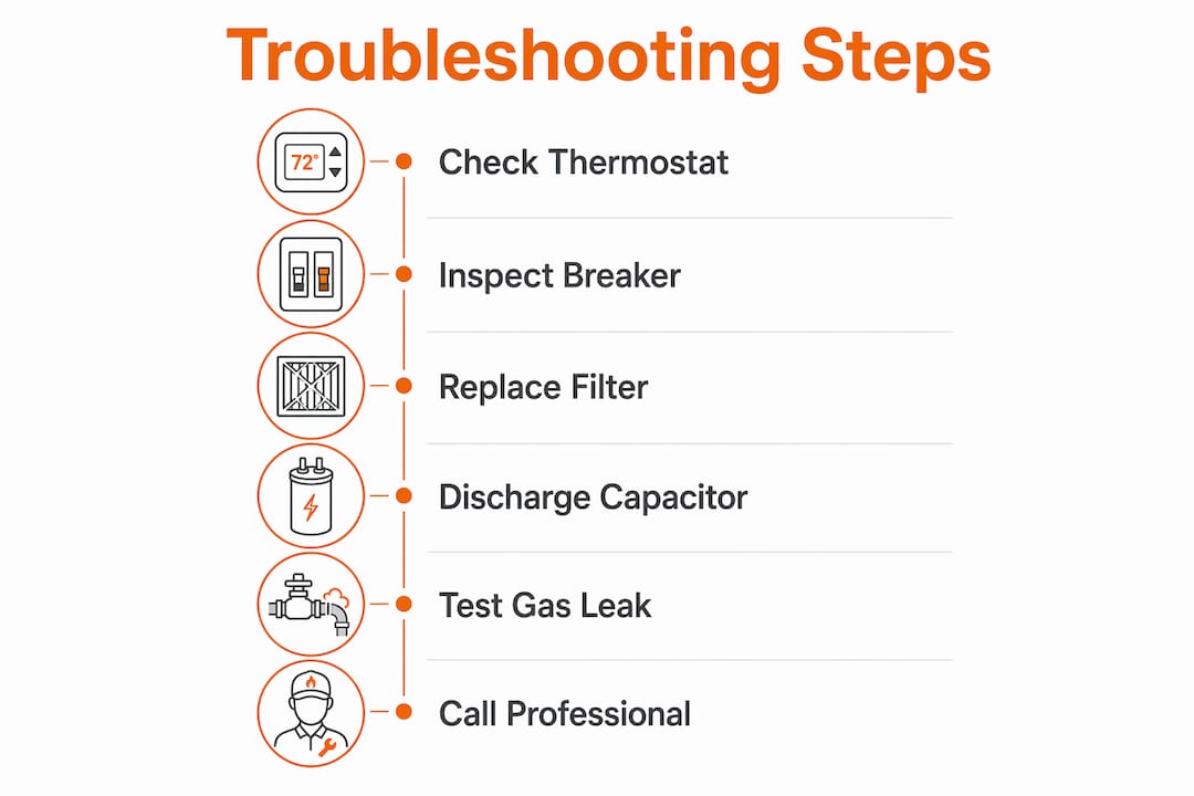 Infographic illustrating step-by-step furnace AC troubleshooting