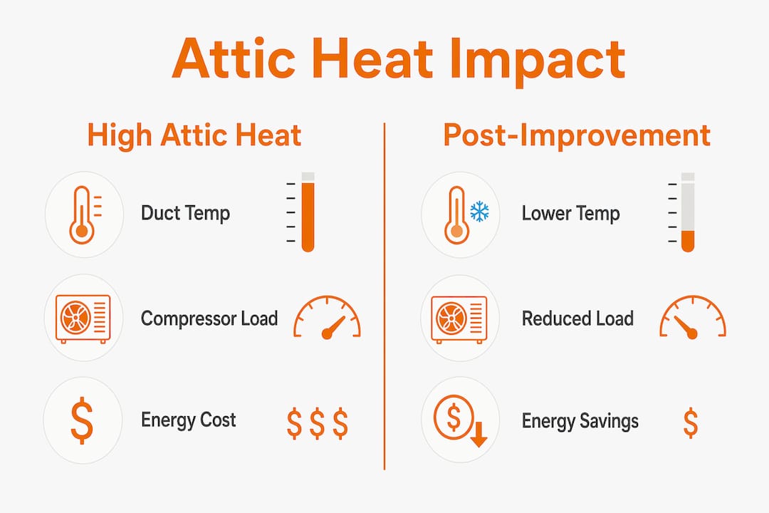 Infographic comparing attic heat effects on AC