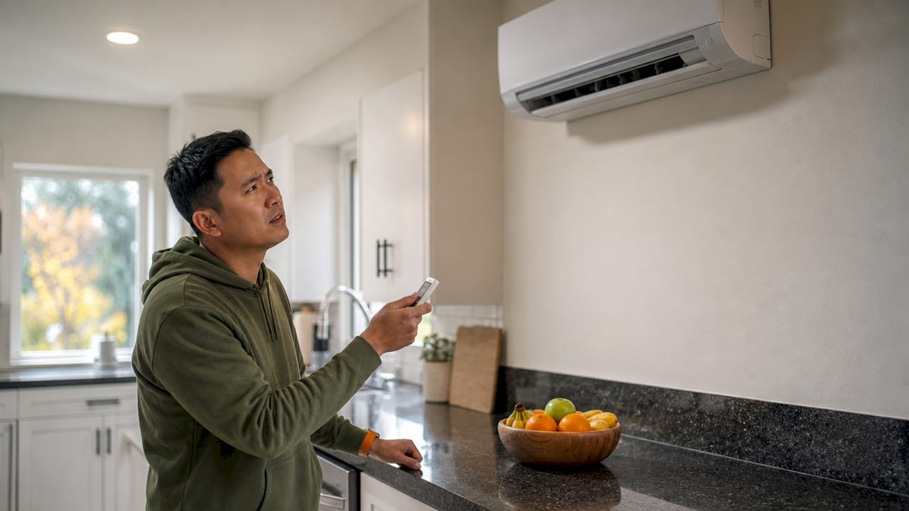 Homeowner checking warm air from AC unit