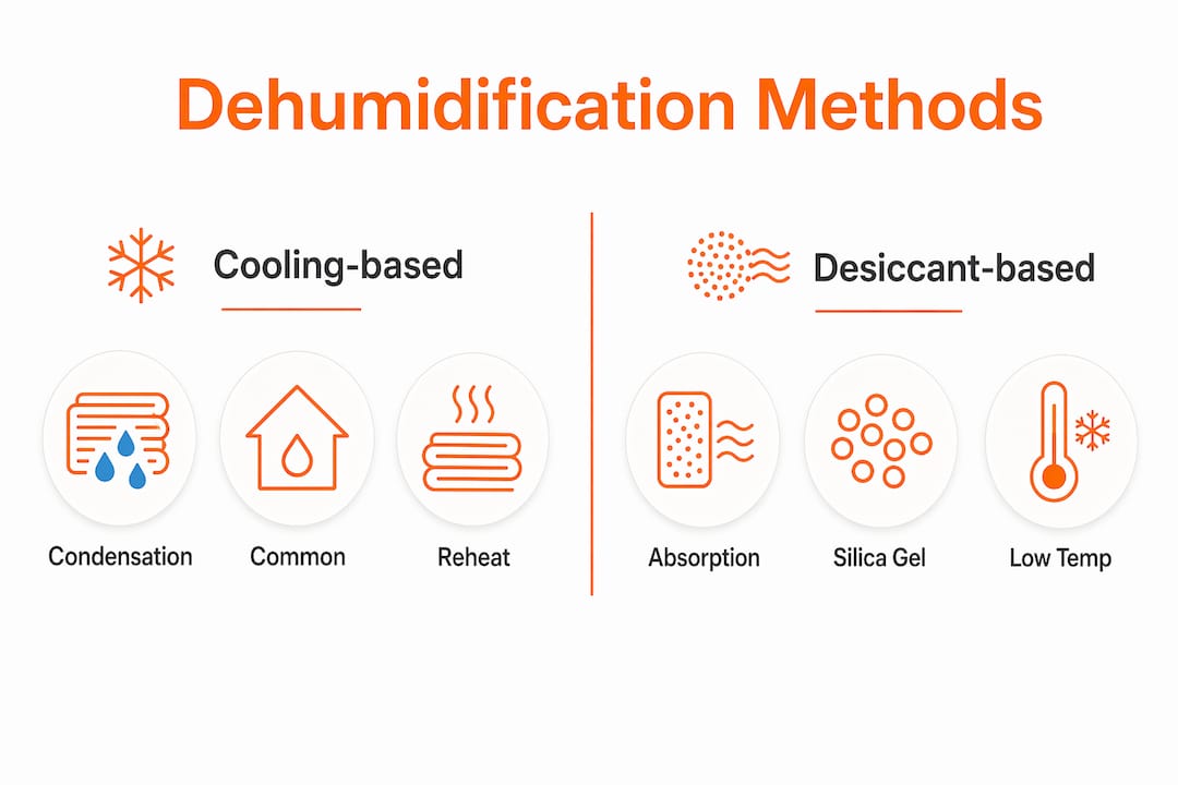 Infographic comparing cooling and desiccant HVAC dehumidification methods
