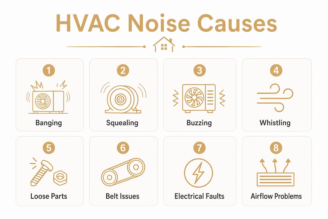 Why HVAC Noise Is Concerning: What Homeowners Must Know why hvac noise is concerning why hvac noise is concerning 1783066743261 Infographic of common HVAC noises and causes Infographic of common HVAC noises and causes