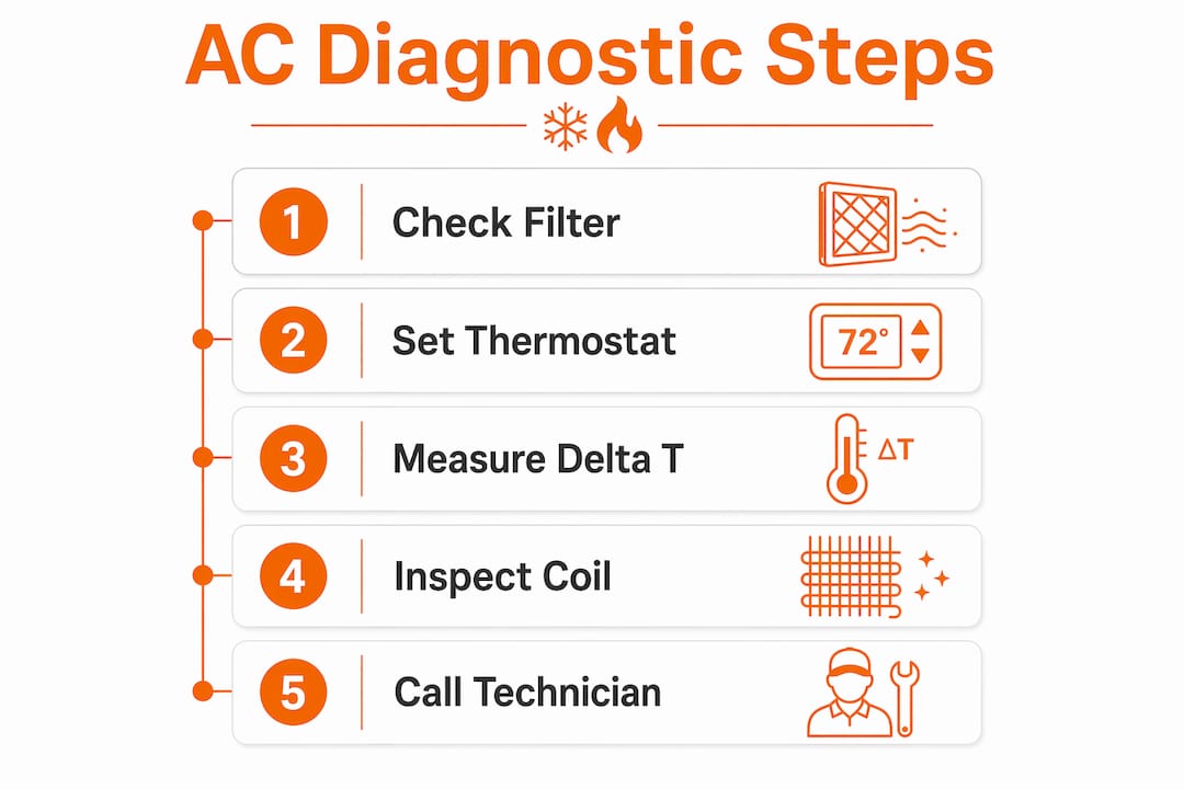 Infographic showing AC diagnostic steps in order
