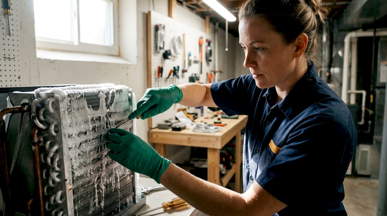 Why Your AC Blows Warm Air: Causes and Fixes why ac blows warm air why ac blows warm air 1783150700797 Technician inspecting frozen evaporator coil Technician inspecting frozen evaporator coil