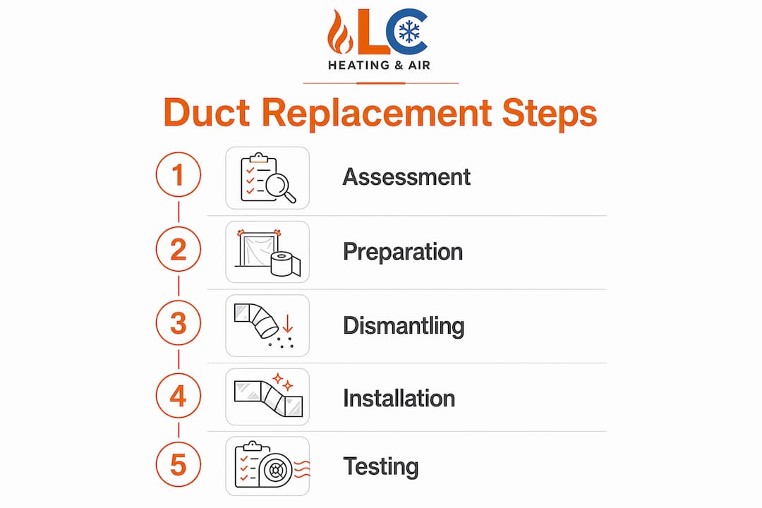 Infographic outlining AC duct replacement steps