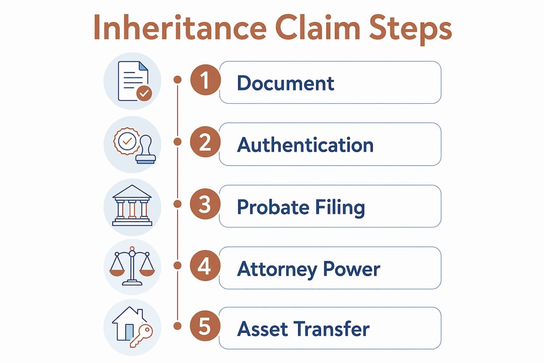 Foreign Beneficiary Israeli Will Rights: A Clear Guide 3 Infographic showing steps to claim inheritance in Israel