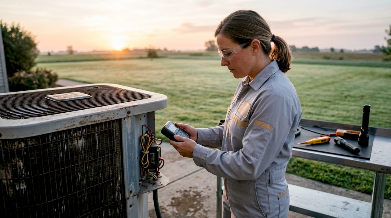 AC Emergency Warning Signs Every Homeowner Must Know ac emergency warning signs ac emergency warning signs 1783579528431 Technician testing AC unit for electrical hazard Technician testing AC unit for electrical hazard
