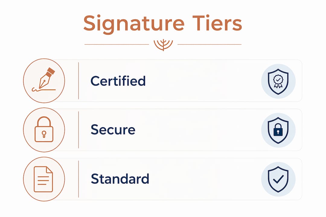 Infographic showing electronic signature tiers in Israel