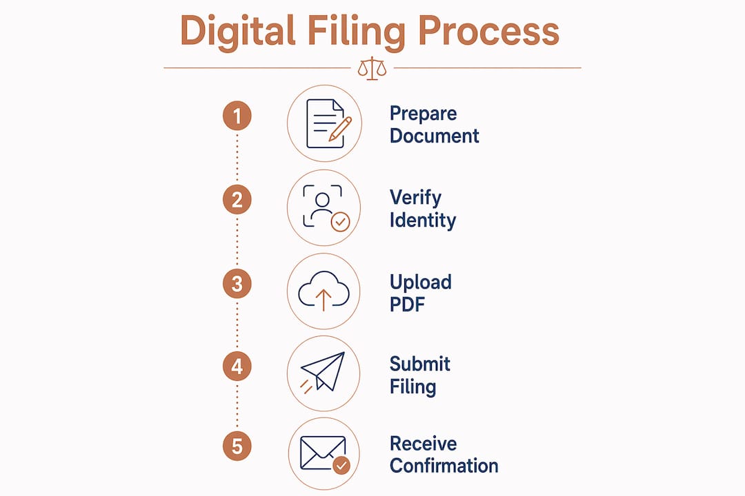 Israeli Digital Court Filing Explained: A 2026 Guide 2 Infographic illustrating steps of Israeli digital court filing