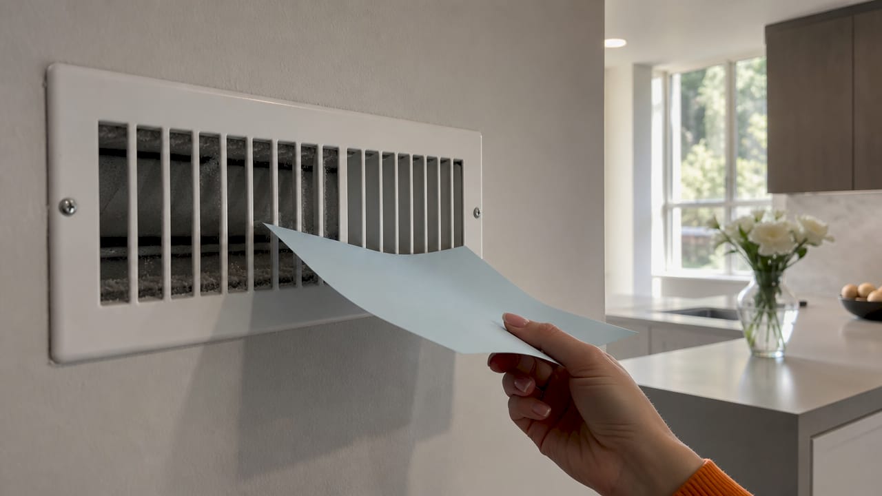 Close-up of return air vent with airflow test