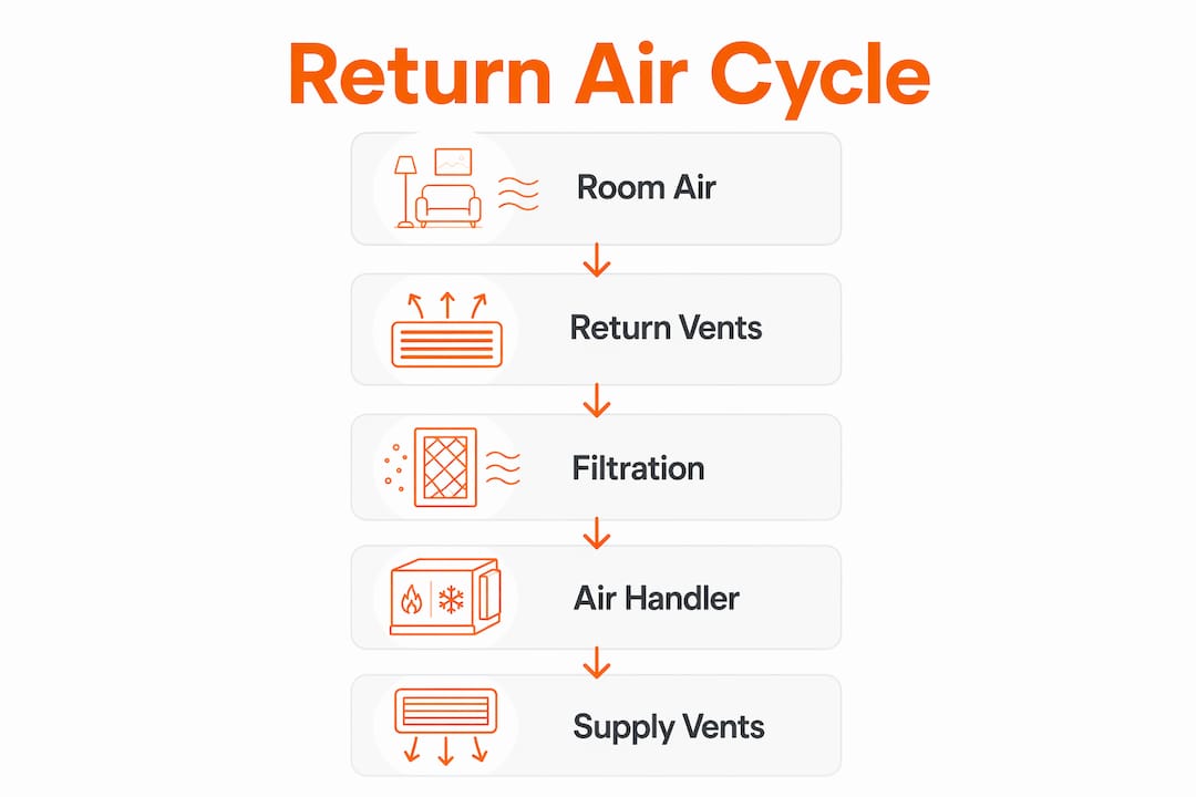 Illustrated steps of AC return air circulation cycle