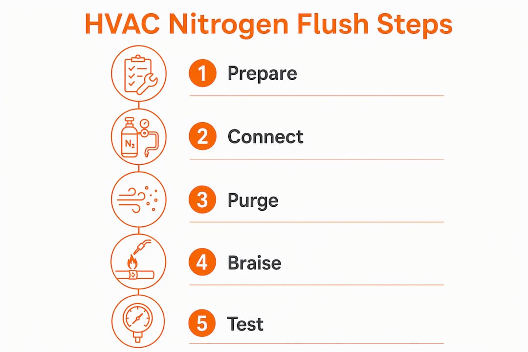 Infographic illustrating HVAC nitrogen flush process steps
