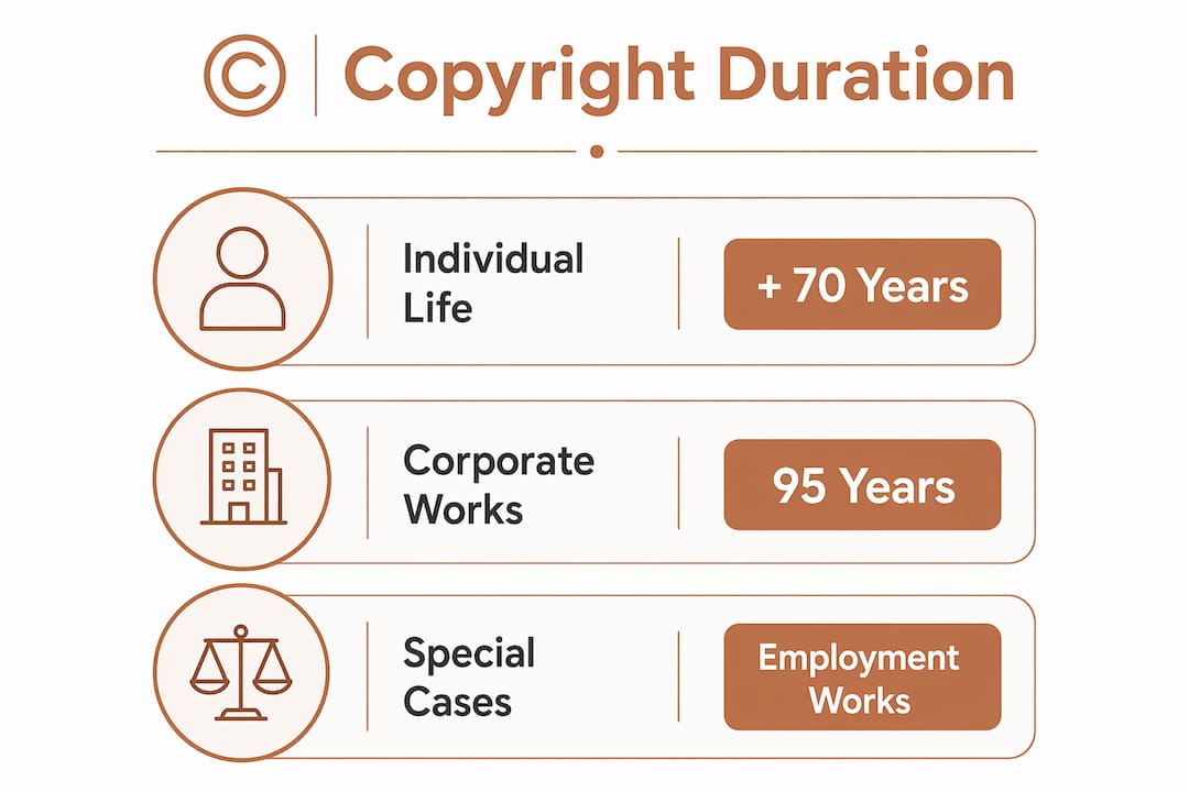 Israeli Copyright Law Basics Explained: A 2026 Guide 3 Infographic illustrating copyright duration in Israel