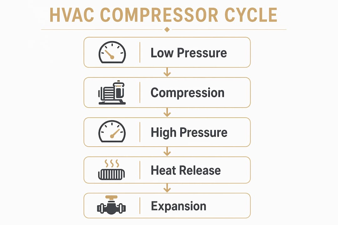 The Role of Compressor in HVAC: A Homeowner's Guide role of compressor in hvac role of compressor in hvac 1784113332946 Infographic illustrating HVAC compressor refrigeration cycle steps Infographic illustrating HVAC compressor refrigeration cycle steps