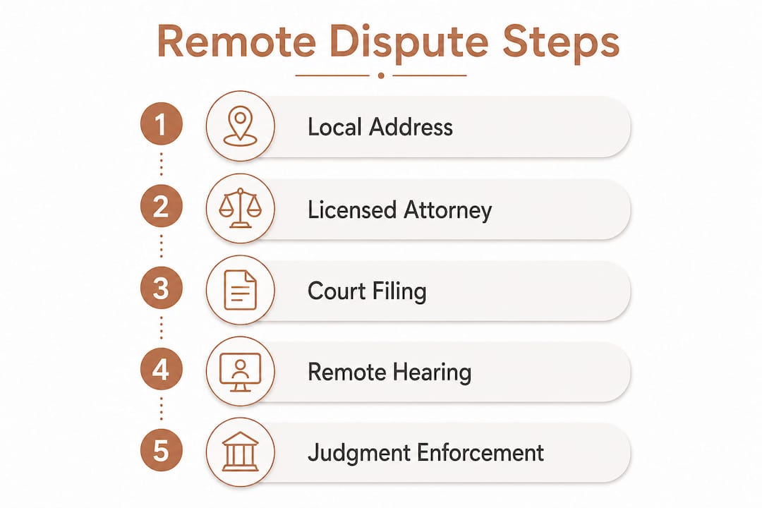 Resolving Israeli Civil Disputes Remotely: 2026 Guide 2 Infographic illustrating steps to resolve Israeli disputes remotely