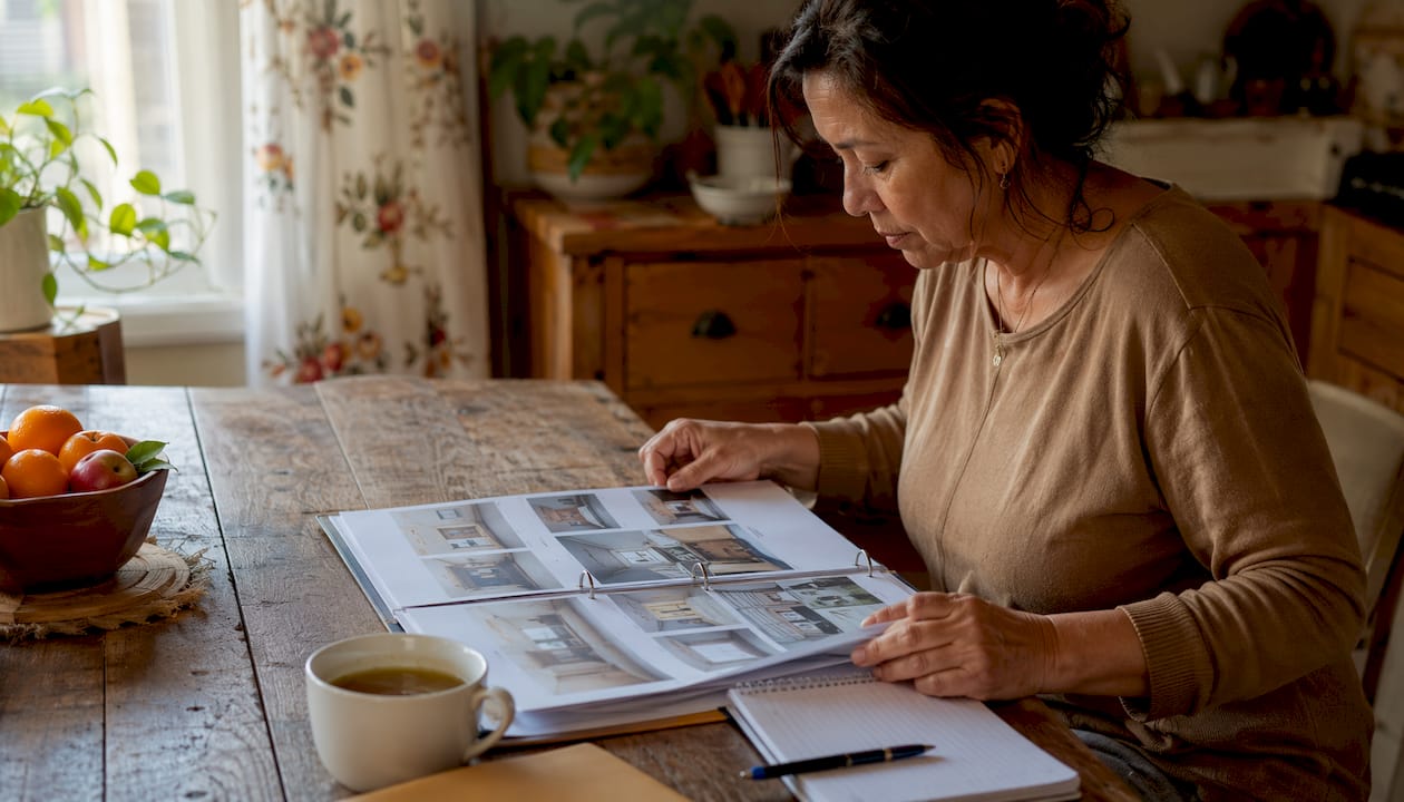 Homeowner reviewing HVAC upgrade plans at kitchen table