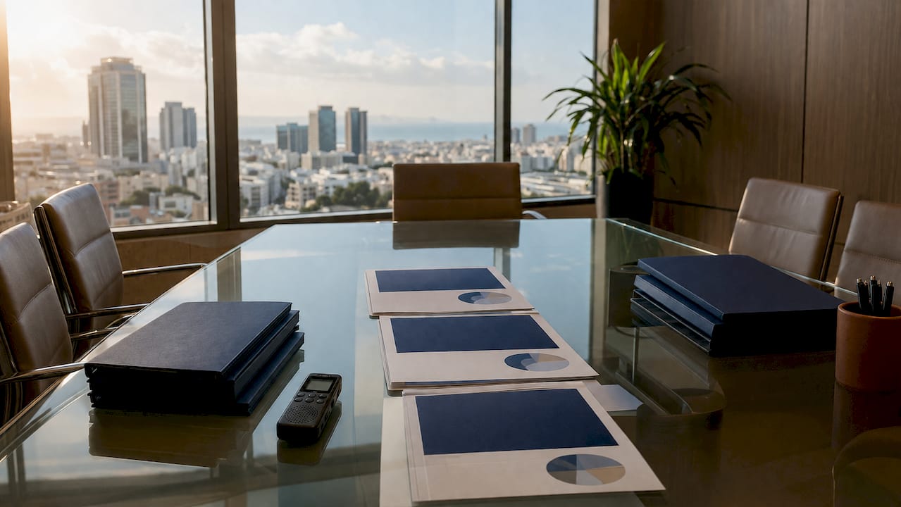 Israeli Competition Law Basics Explained: 2026 Guide 2 Conference table with ICA reports and folders