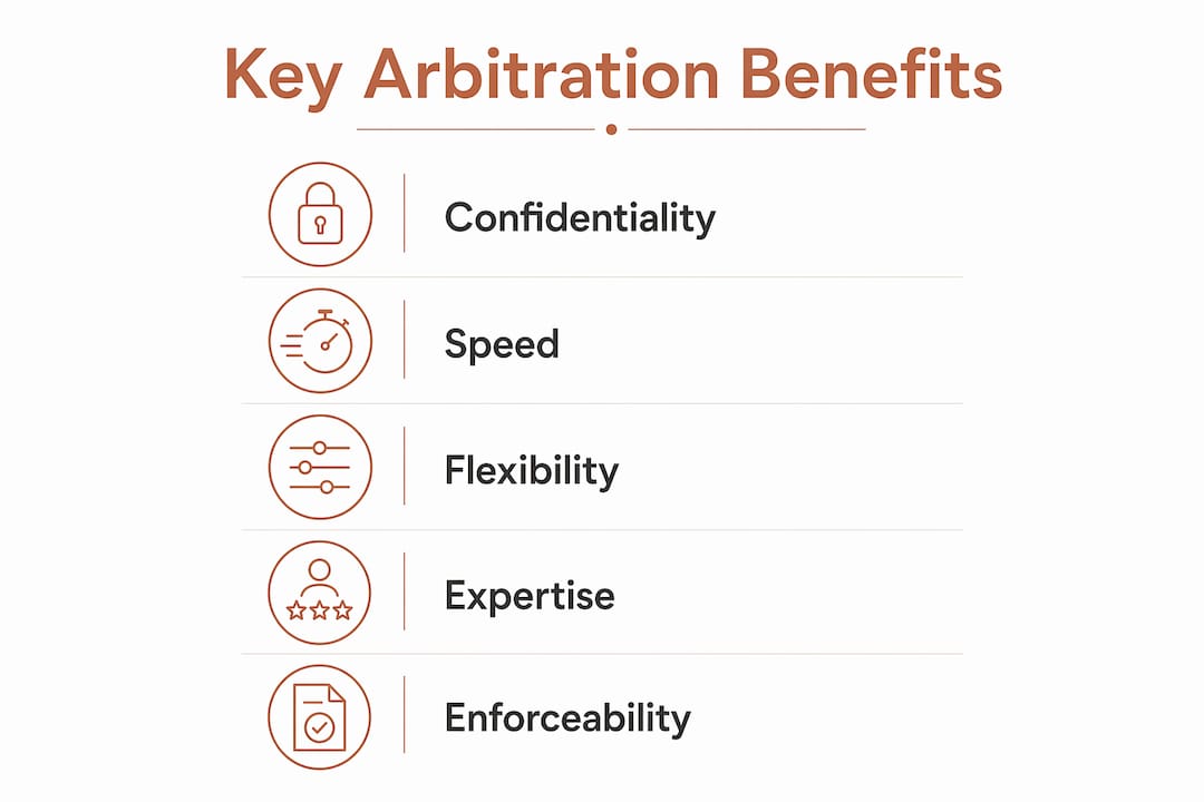 Infographic illustrating key benefits of Israeli arbitration