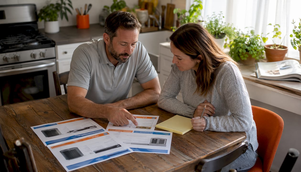 Contractor and homeowner reviewing HVAC estimates