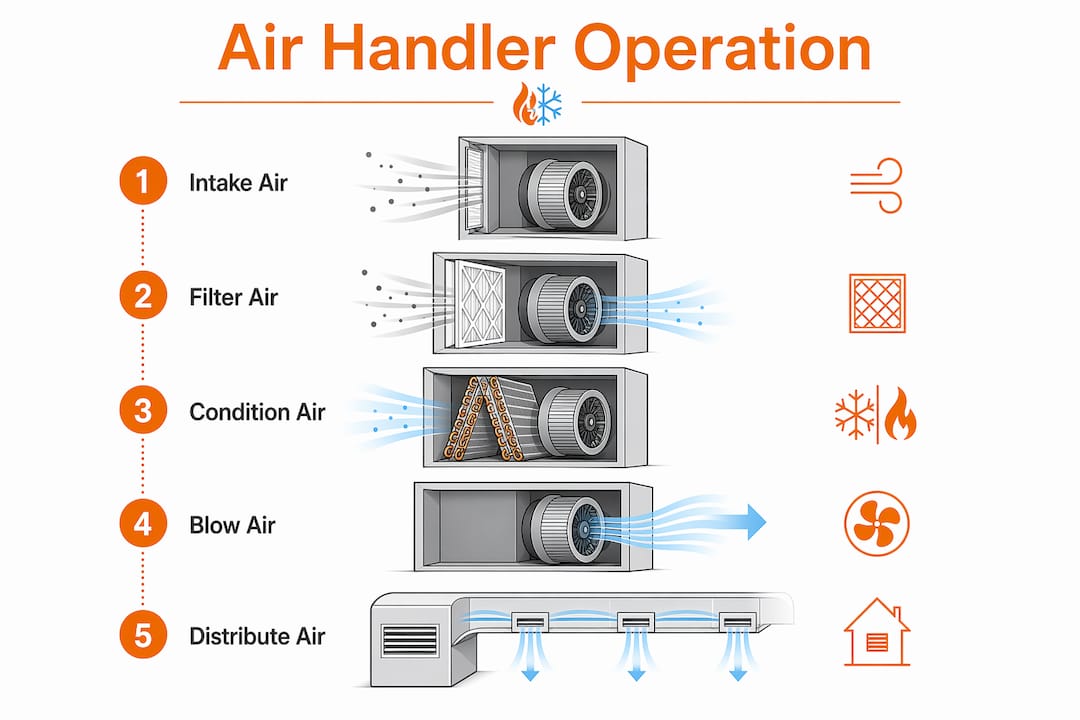 Infographic illustrating air handler operation steps