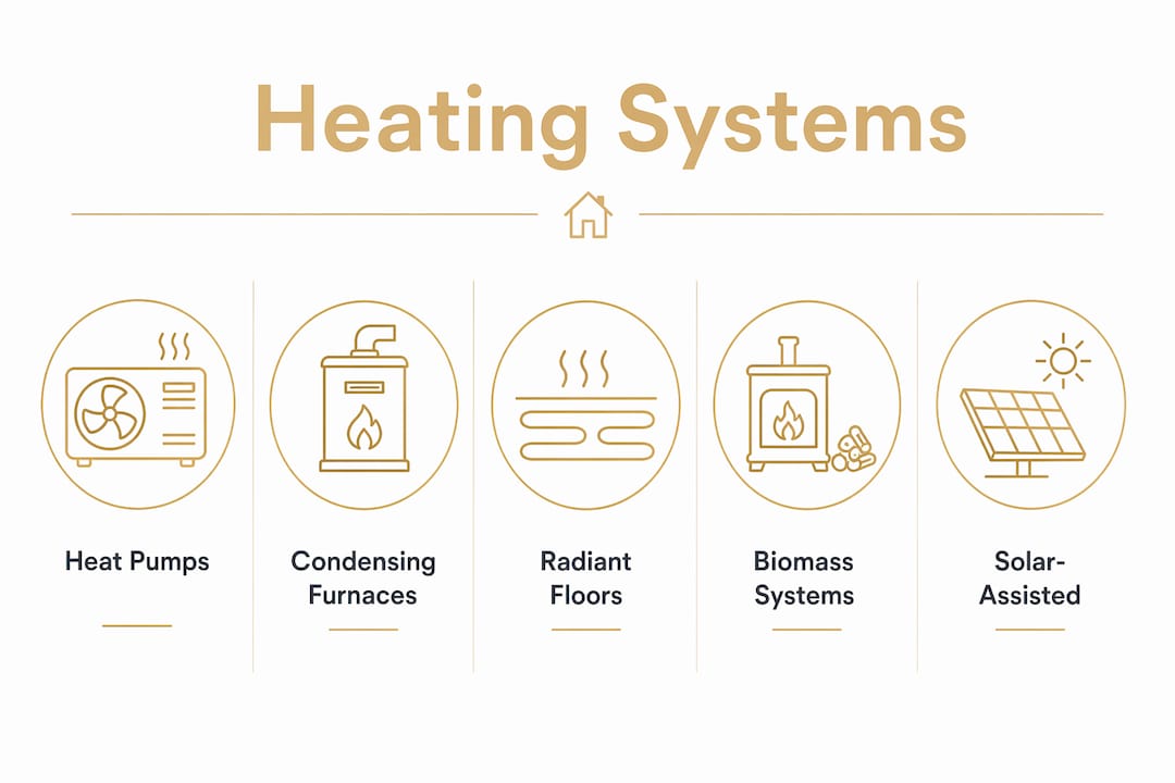 Infographic showing major energy-efficient heating system types