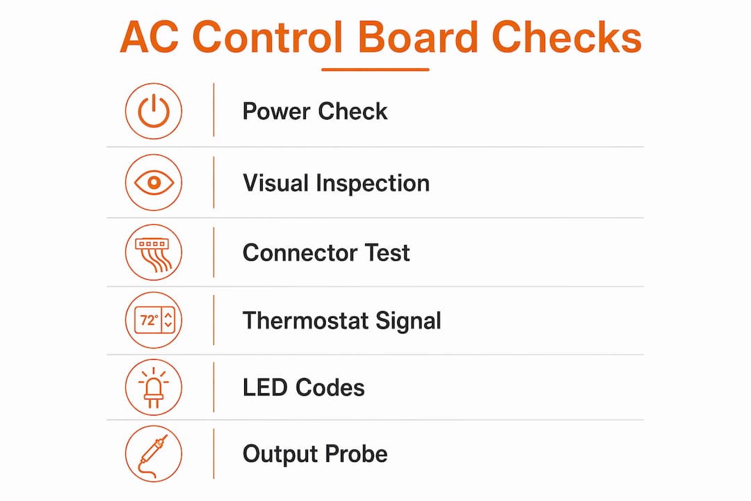 Infographic outlining AC control board diagnostic steps
